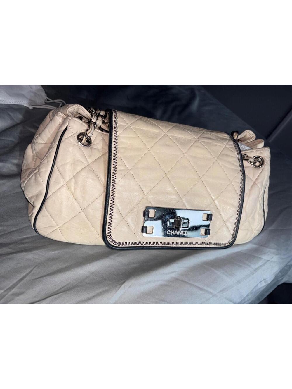 Authentic Chanel Cream Leather Purse with Silver Hardware COA Included